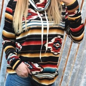 Striped Geometric Cowl Neck Sweatshirt