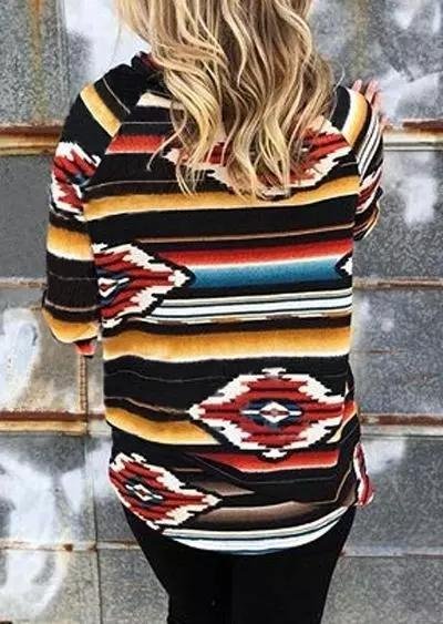 Striped Geometric Cowl Neck Sweatshirt