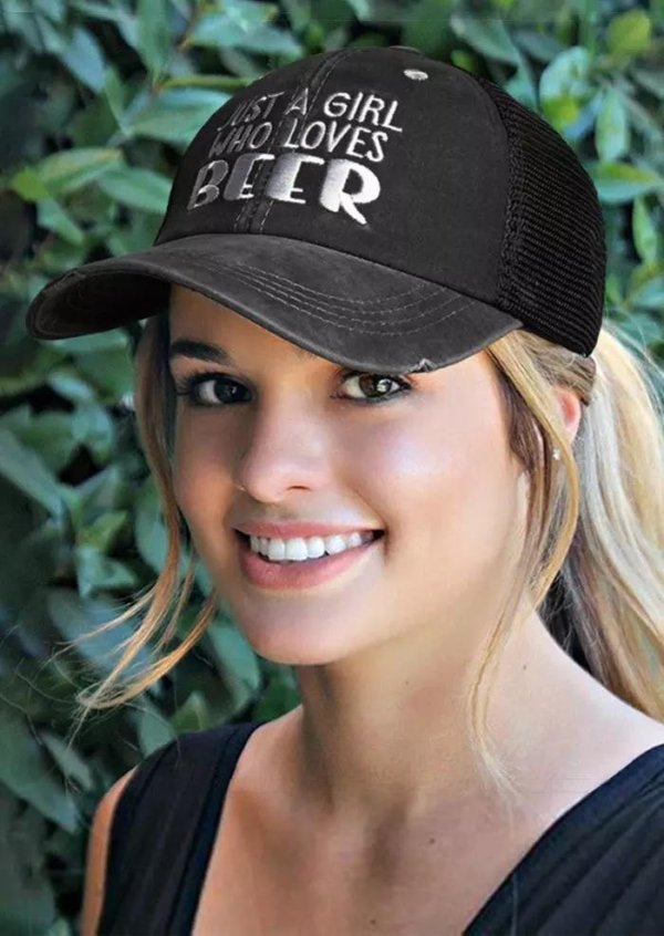 Just A Girl Who Loves Beer Criss-Cross Baseball Cap - Dark Grey