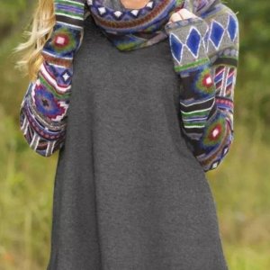 Aztec Geometric Cowl Neck Pullover Sweatshirt - Gray