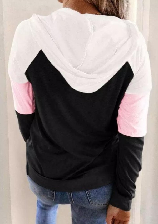 Color Block Drawstring Kangaroo Pocket Hoodie - Black