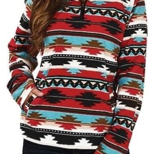 Striped Aztec Geometric Multicolor Zipper Sweatshirt