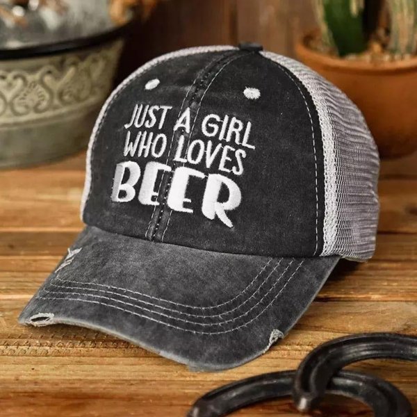 Just A Girl Who Loves Beer Criss-Cross Baseball Cap - Gray